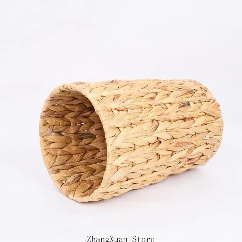 Natural Wicker Waste Basket Handwoven Design Modern Trash Can For Living Room 3XUF