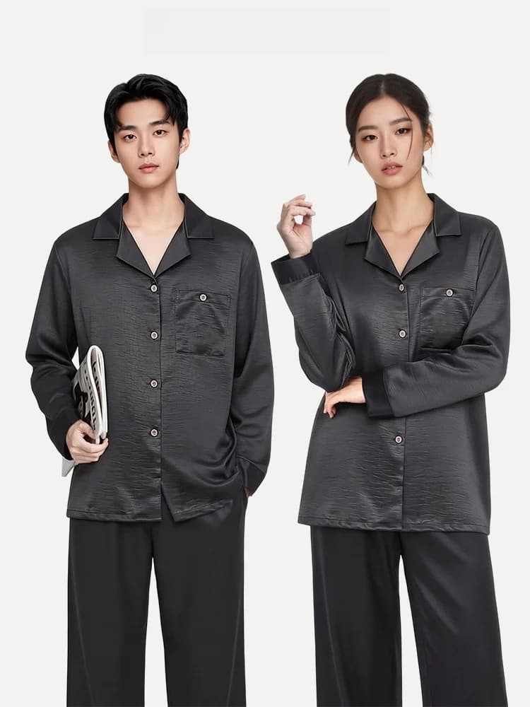 PinkBread Couples Sleepwear Long Sleeve Silk Home Clothes Men's Outerwear Spring Autumn Comfortable Loose Fit Moisture Wicking