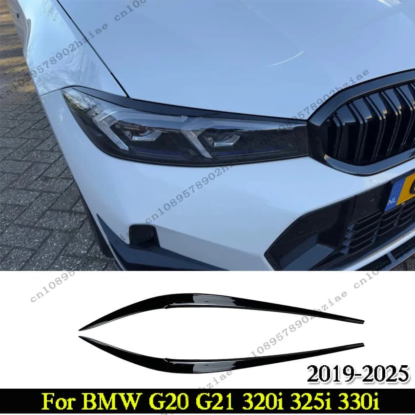 For BMW G20 G21 320i 325i 330i 2019-2025 Sedan / Touring ABS Glossy Black Car Evil Headlight Eyebrows Eyelid Body Kits Tuning