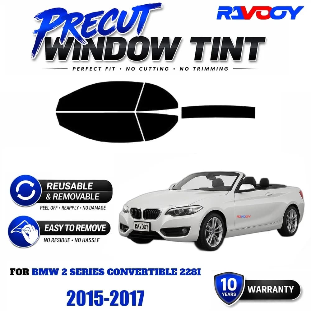 Precut Window Tint, Reusable Removable EPU Film, Custom Fit for Bmw 2 Series Convertible 228i 2015-2017, UV Heat Protection