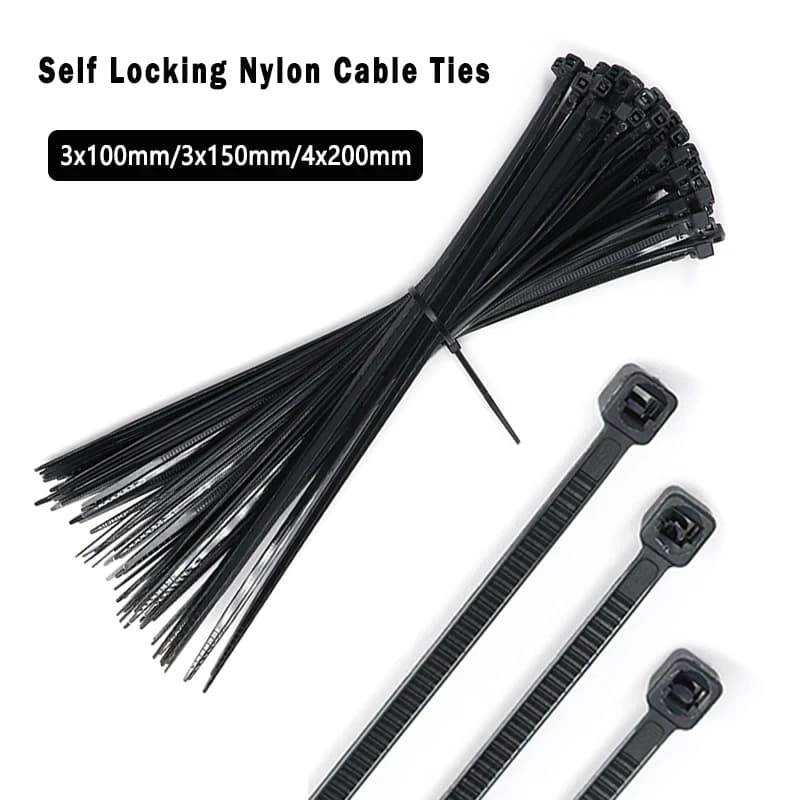 Fascette per cavi in Nylon nero autobloccanti 100/150/200mm cinghie avvolgenti per rilegatura in plastica con cerniera organizzatore per fissaggio cavi fai da te