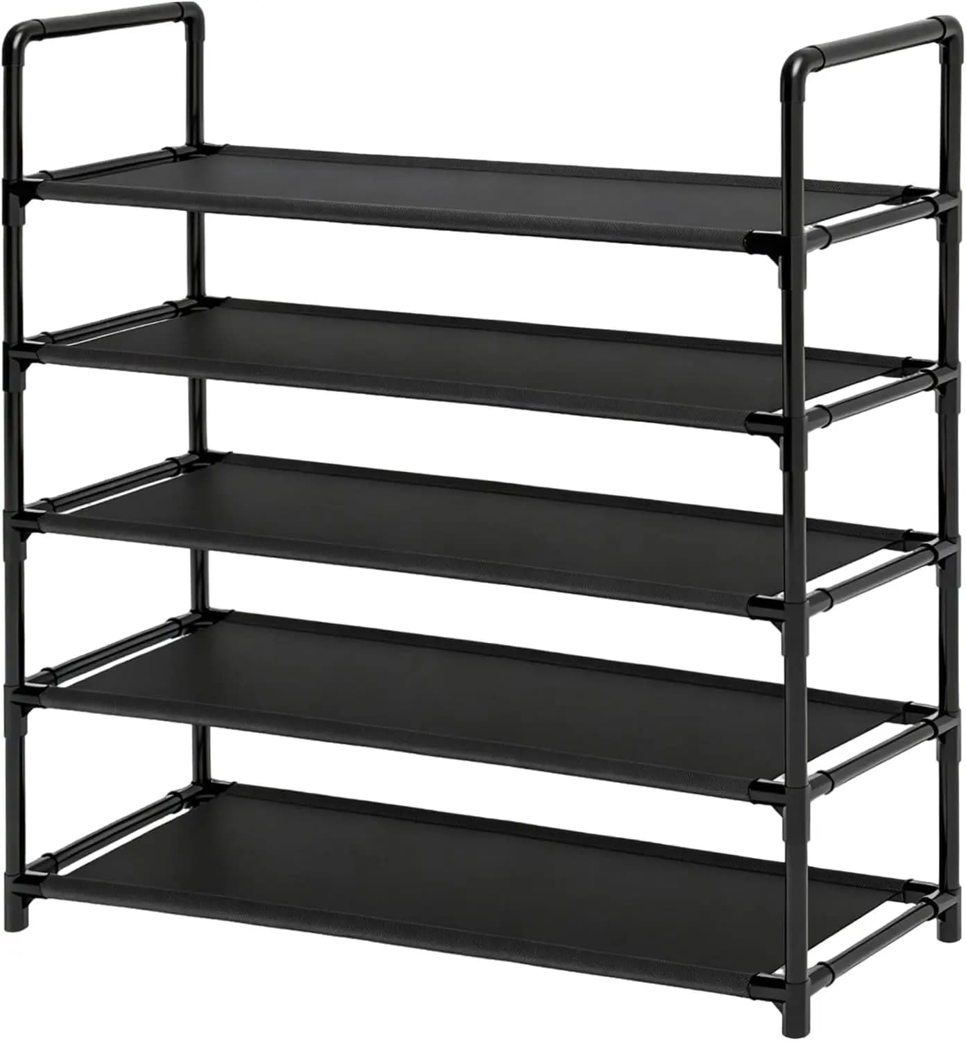 5 Tier Tall Shoe Rack Large Capacity, 34.5' Wide Entryway Shoe Organizer, Stackable Metal Frame Waterproof Nonwoven Shelves, Hol