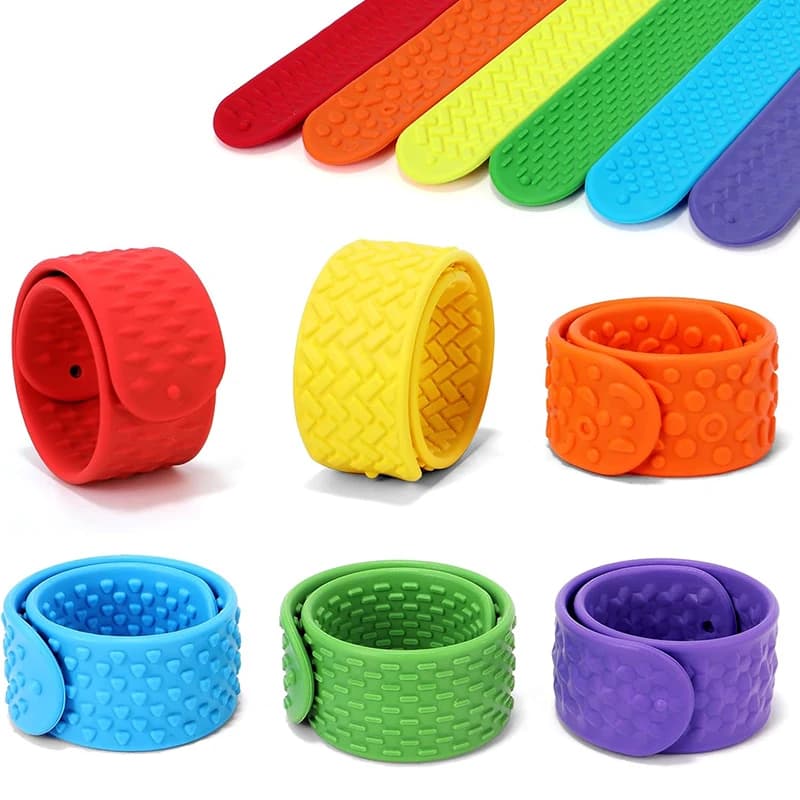 6PCS Giocattoli sensoriali Fidget per bambini Braccialetti schiaffo in silicone strutturato Ansia Autismo ADHD Calmante Regali antistress