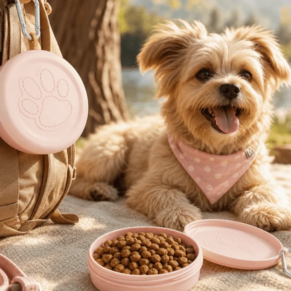 Durable Dual-Purpose Dog Food Feeding Portable Leak-Proof Dog Water Dish Collapsible 2-in-1 Design Pet Travel Bowl Traveling