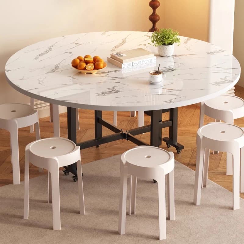 Tavolo da pranzo pieghevole bianco Gambe nordiche Tavolo da pranzo da soggiorno impermeabile Supporto rotondo Tavolo Pranzo Allungabile Mobili da cucina