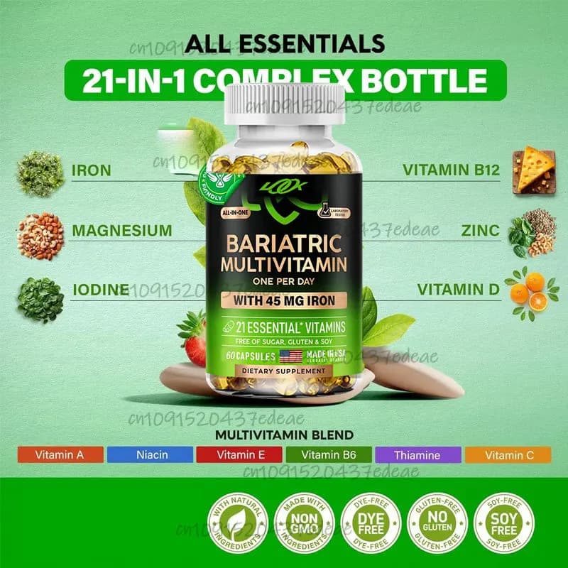 Composite Vitamin -45 mg Multi iron supplement in one, 21 essential vitamins - Gastric sleeve support -60 capsules