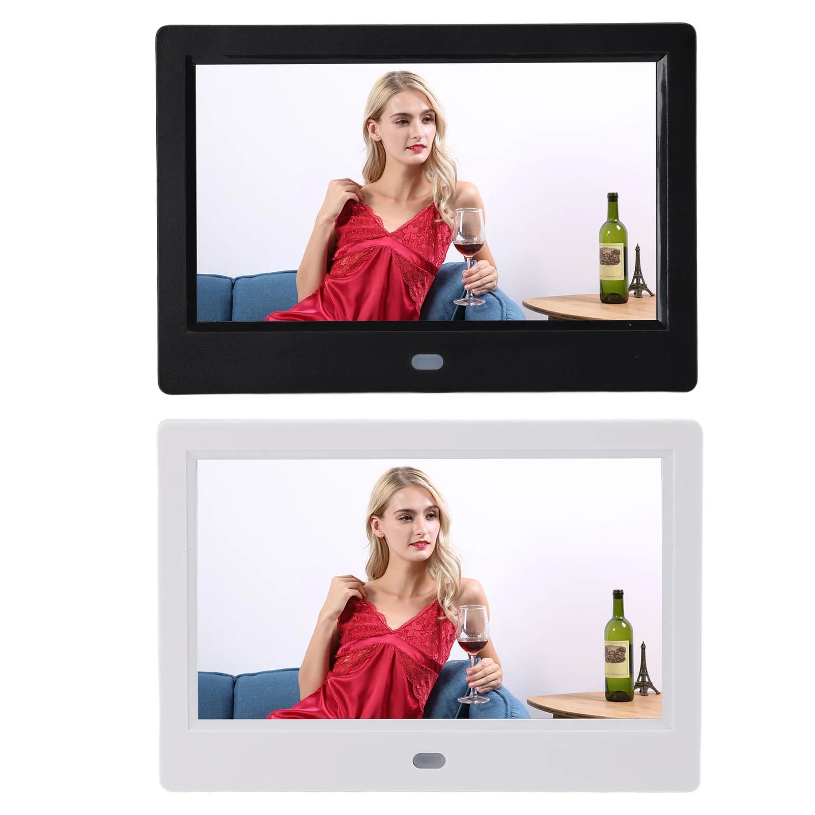 Digital photo frame, smart frame with stereo speaker, 1080P, wall mountable, 7 inch photo and video loop playback for office