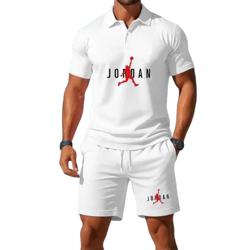 Nuovo Completo Sportivo Estivo da Uomo 2026: Polo Casual a Maniche Corte con Collo Rotondo + Pantaloncini (Set Due Pezzi)