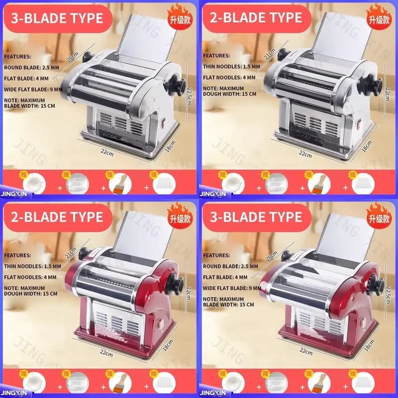 custom for Electric Pasta Maker Machine 4 Blade Stainless Steel Automatic Noodle Dough Press Roller Kitchen Tool 220V 180W