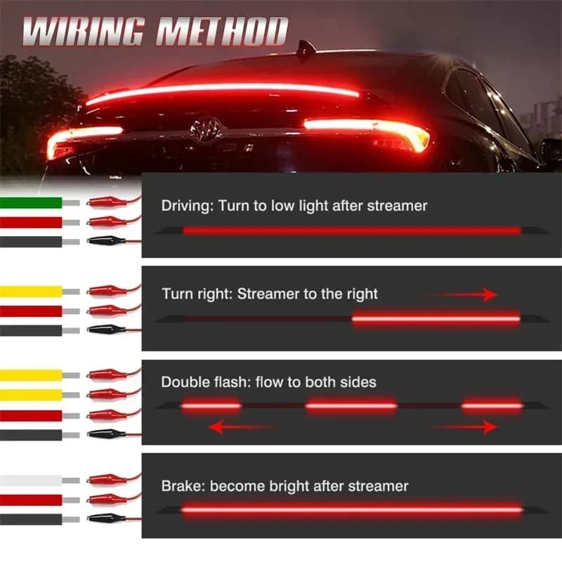 120/130 CENTIMETRI Dinamico Bianco Giallo In Fibra di Carbonio LED Spoiler Luce Bagagliaio di Un'auto Spoiler Tetto Lip Kit Auto Spoiler Posteriore luce di striscia 12V