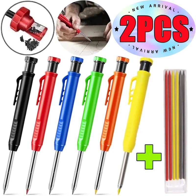 New 2pcs/set 2.8mm Carpenter Mechanical Pencil with Sharpener for Woodworking Construction Long Head Carpenter Pencil Stationery