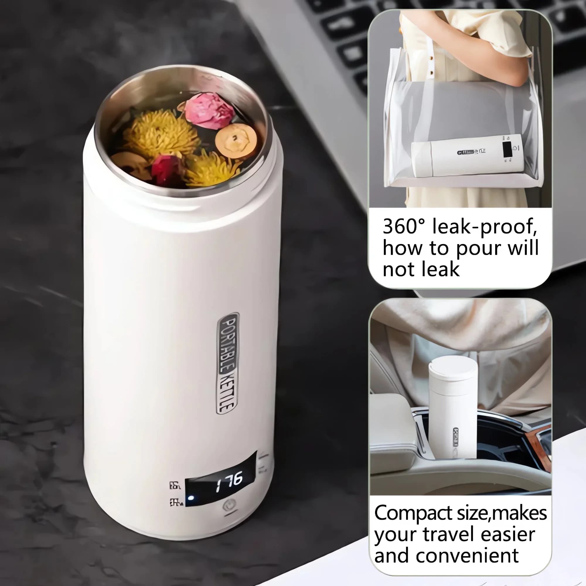 TXF【Affidabile】Nuovo Bollitore Elettrico Portatile da 500ML, Tazza per Bollire Acqua e Infusi, Tazza da Viaggio Intelligente con Regolazione della Temperatura, Bollitore 304