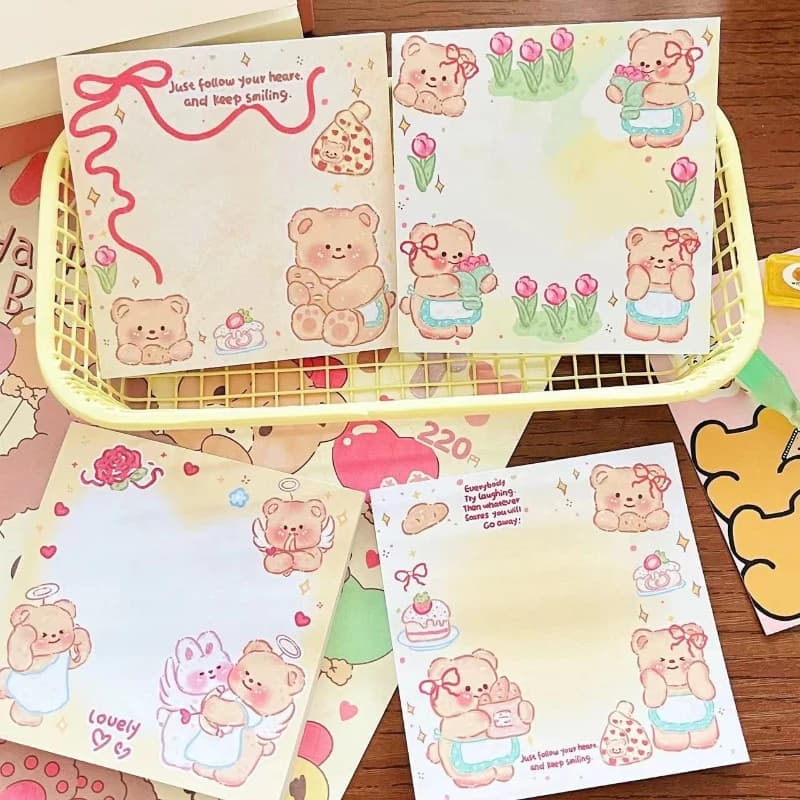 Blocco Note Adesivo N Times per Studenti con Orsetto Adesivo Regalo, Blocco Memo di Alta Qualità, Carta Staccabile per Messaggi, Cancelleria Kawaii
