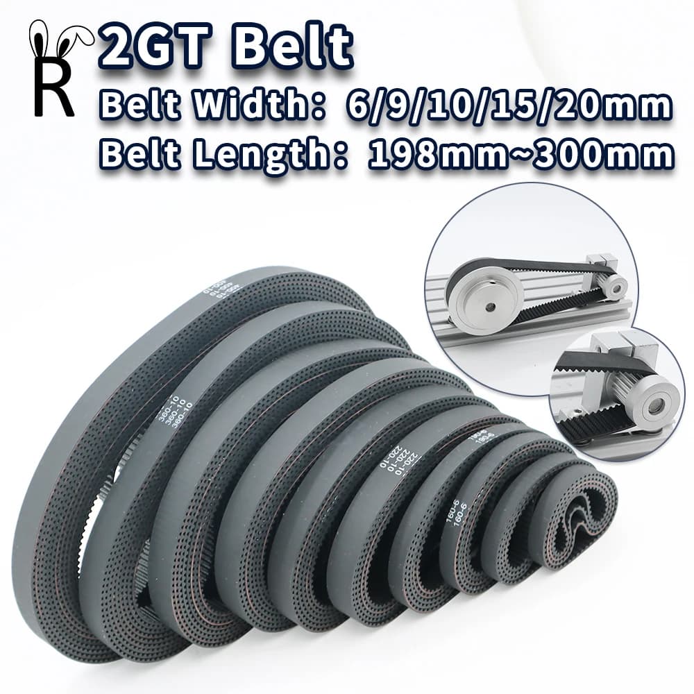 Cinghia dentata 2GT Lunghezza 198mm-300mm 2M Larghezza cinghia 15mm 9mm 20mm Cinghia in gomma chiusa 10mm per parti della stampante 3D Cinghia dentata GT2 da 6mm