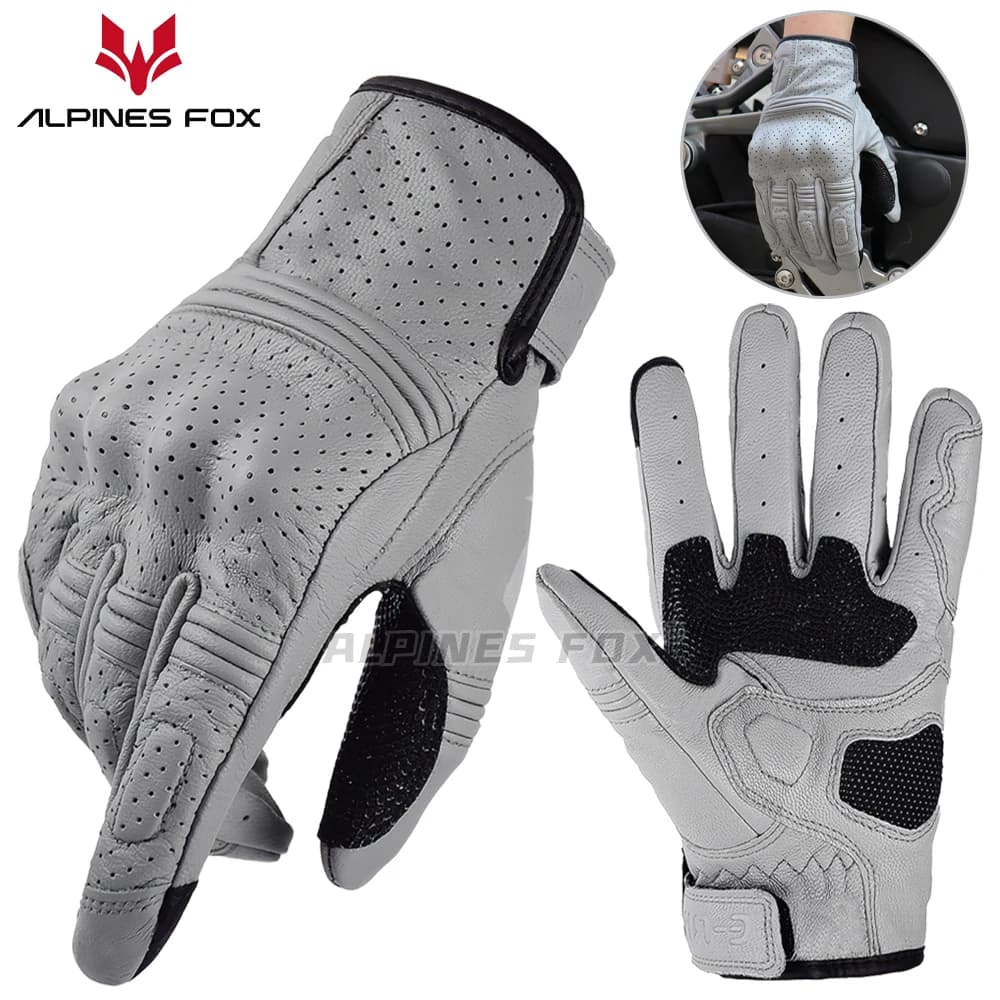Motorcycle Retro Leather Gloves Breathable Summer Touch Screen Bike Accessories for Motorcycle Protection for whole fingers