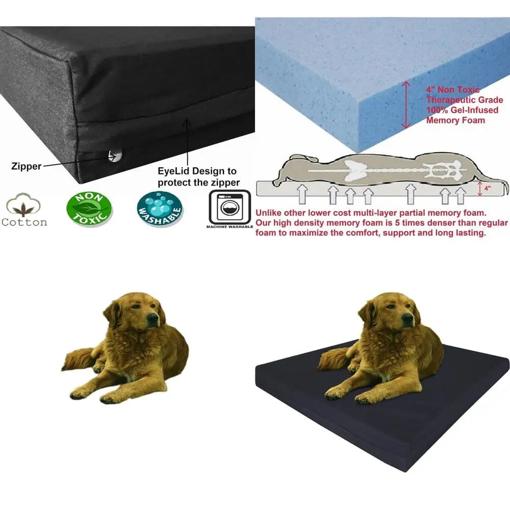 Orthopaedic Bed for Cans in Memory Foam Gel, XL 40x35x4 Inch, Waterproof Coating and Resistant Cover