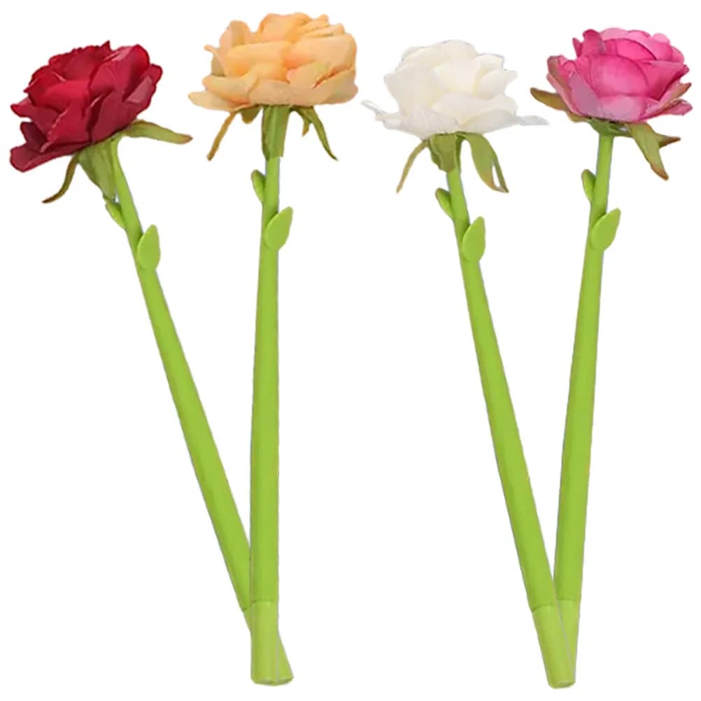 4 penne gel a forma di rosa, inchiostro scorrevole, linee nitide, impugnatura comoda, leggere, ideali come regalo, penne decorative.