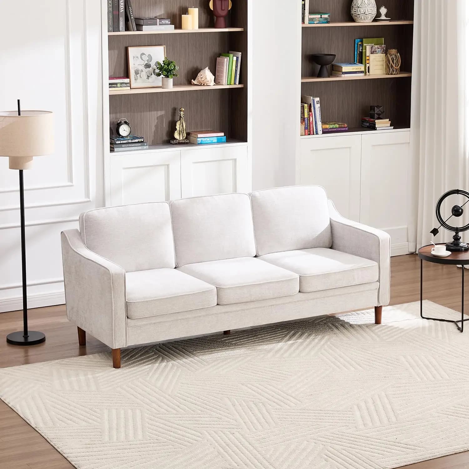 Divano in ciniglia da 80 pollici, stile Mid-Century Modern, con gambe in legno massello, per soggiorno e camera da letto, grigio argento, personalizzabile