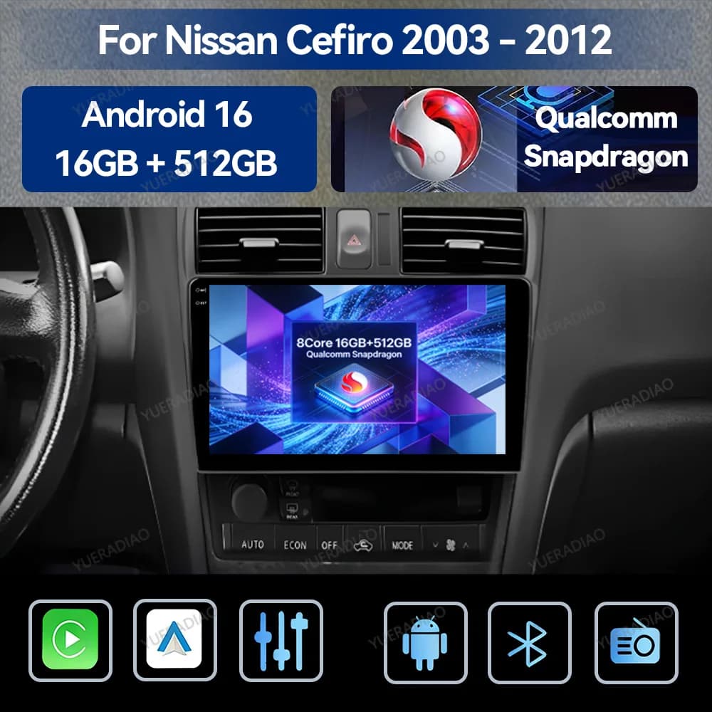 Android 16 Car Radio For Nissan Cefiro A33 2003 - 2012 Head Unit 4G LTE 5G WIFI Multimedia Stereo Video Player 2DIN BT Qualcomm