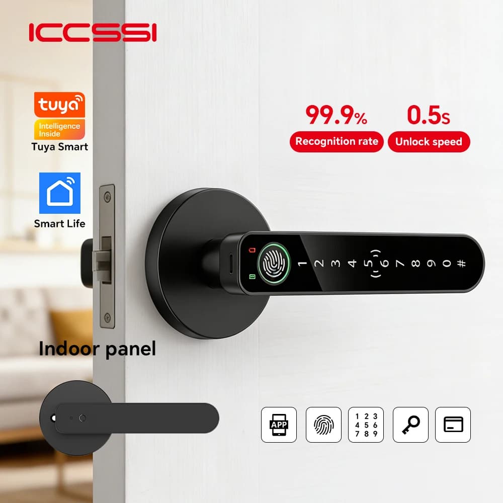 ICCSSI Tuya Bluetooth Smart Door Lock Fingerprint Lock Digital Electronic Lock with IC Card/Password/key/Smart Life APP B208APRO