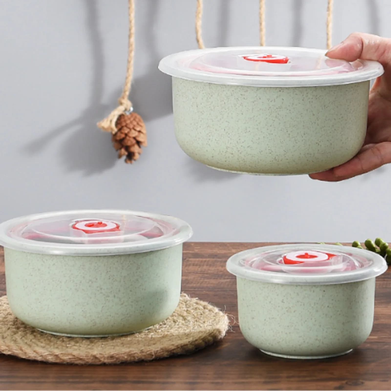 Set di contenitori per il pranzo da 3 pezzi Contenitori per alimenti con coperchi Contenitori per microonde per conservare frutta e verdura