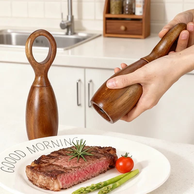 Set di macinapepe e macinasale in legno con nucleo in ceramica e supporto per la conservazione - Macinino manuale regolabile per spezie, adatto per barbecue