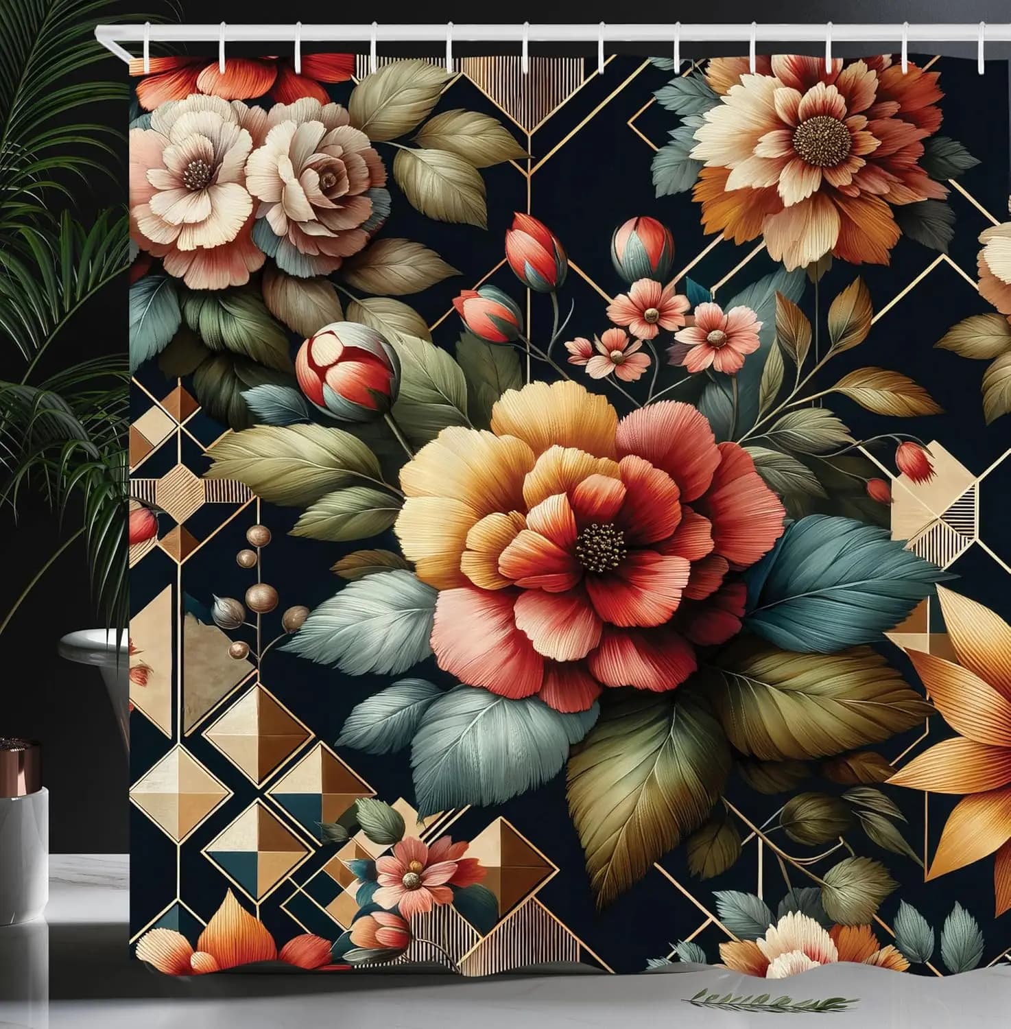 Stunning Botanical Floral Shower Curtain Waterproof Polyester Bath Curtain Liner Tropical Peony Rose Print Home Decor Luxury Bat