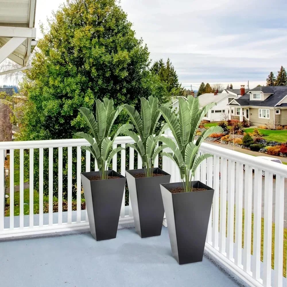 Set of 3 tall florists with drainage hole, 28" outdoor flower pots, interior florists for porch, patio and terrace