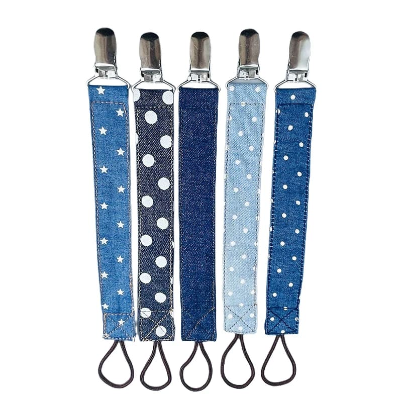 1PC Porta ciuccio per bambini Denim Stip Cinghia fittizia Jean Succhietto Clip per capezzoli per giocattoli per massaggiagengive per bambini