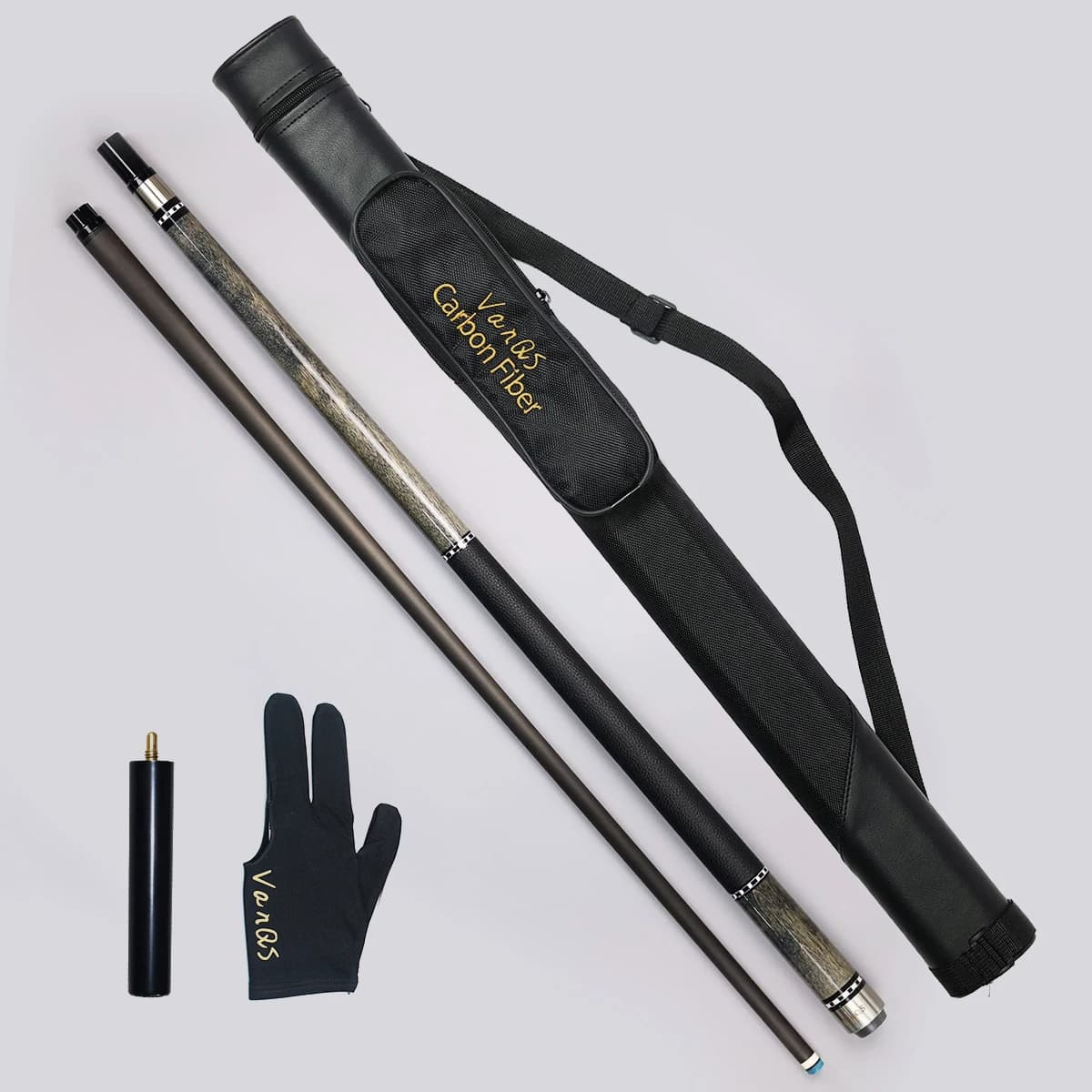 Set da Biliardo VanQs Premium High-Tech con Stecca in Carbonio Fatta a Mano e Impugnatura in Acero, Stecca da Biliardo Divisibile in 2 e Borsa per Trasporto