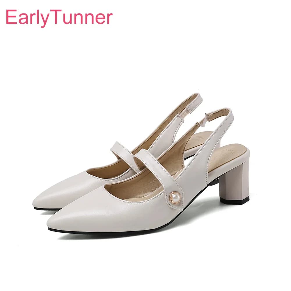 Summer New Elegant Beige Black Slingback Sandals for Women High Heel Lady Formal Shoes Plus Big Small Size 11 30 42 46 48