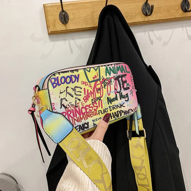 Borsa moda Doodle per donna nuovo stile alla moda Borsa femminile tutta abbinata Graffiti Borse da donna borsa a tracolla alla moda C117