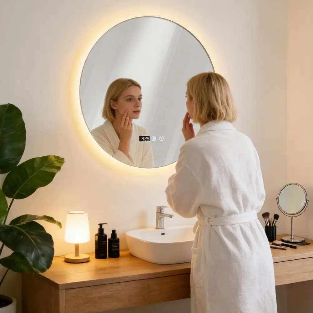Specchio LED Rotondo Retroilluminato per Bagno con Luci, Antiappannamento, Infrangibile, Dimmerabile a Regolazione Continua, Funzione Memoria, Specchio Circolare per Vanità