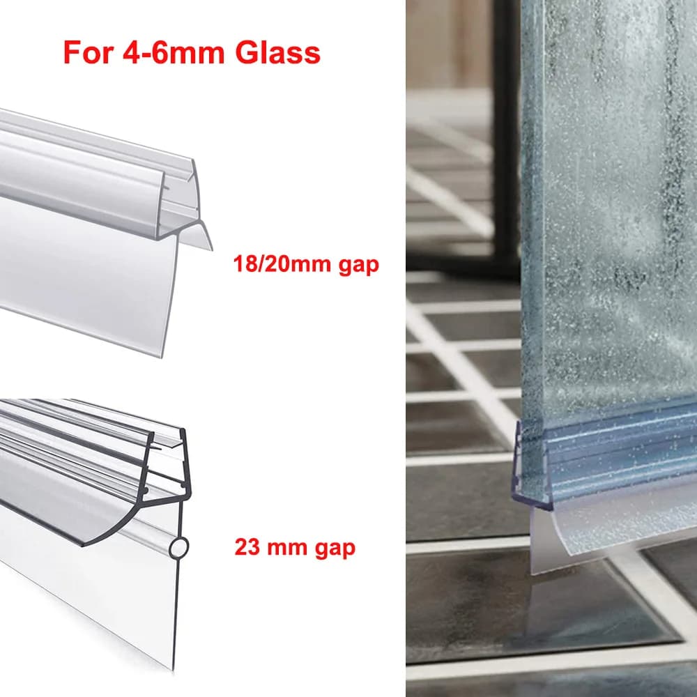 Striscia di tenuta per porta in vetro per doccia, schermo per doccia del bagno, strisce di tenuta per fondo della porta, strisce di blocco dell'acqua per spazzamento senza telaio in PVC