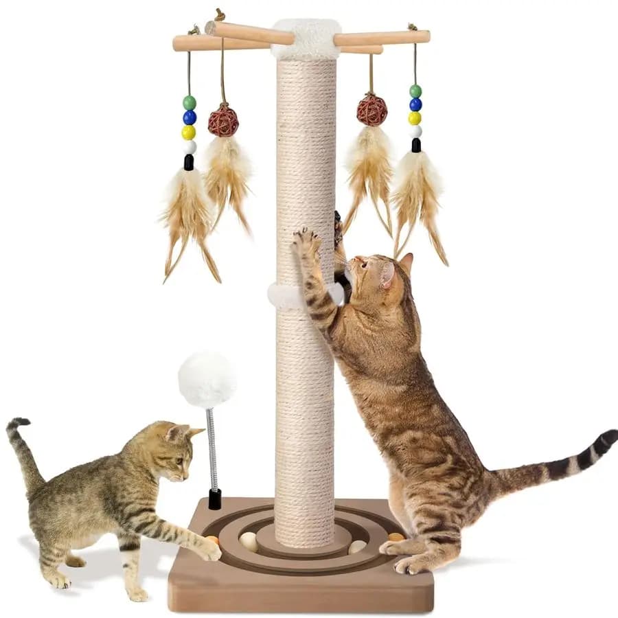 Tiragraffi, Sisal, Mobili Interattivi Giocattoli per Gatti Interattivi per Adulti da Interno, 2 Metodi di Montaggio Tiragraffi Torre per Albero con Appeso