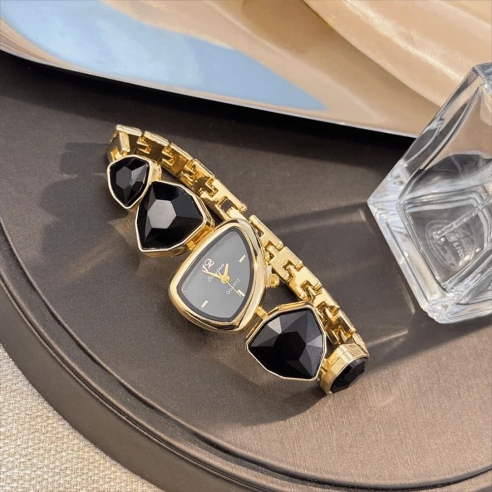 Nuovo Orologio da Donna al Quarzo con Quadrante Irregolare e Strass, Bracciale Colorato, Regalo per Signore