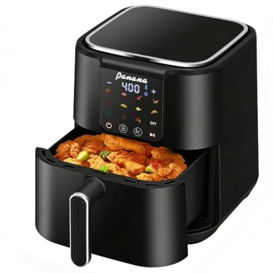 Friggitrice ad Aria da 6,3 Litri, Grande Capacità, Senza Olio, con 12 Programmi Preimpostati, 1500W, per Pasti Veloci, Nera, Uso Domestico
