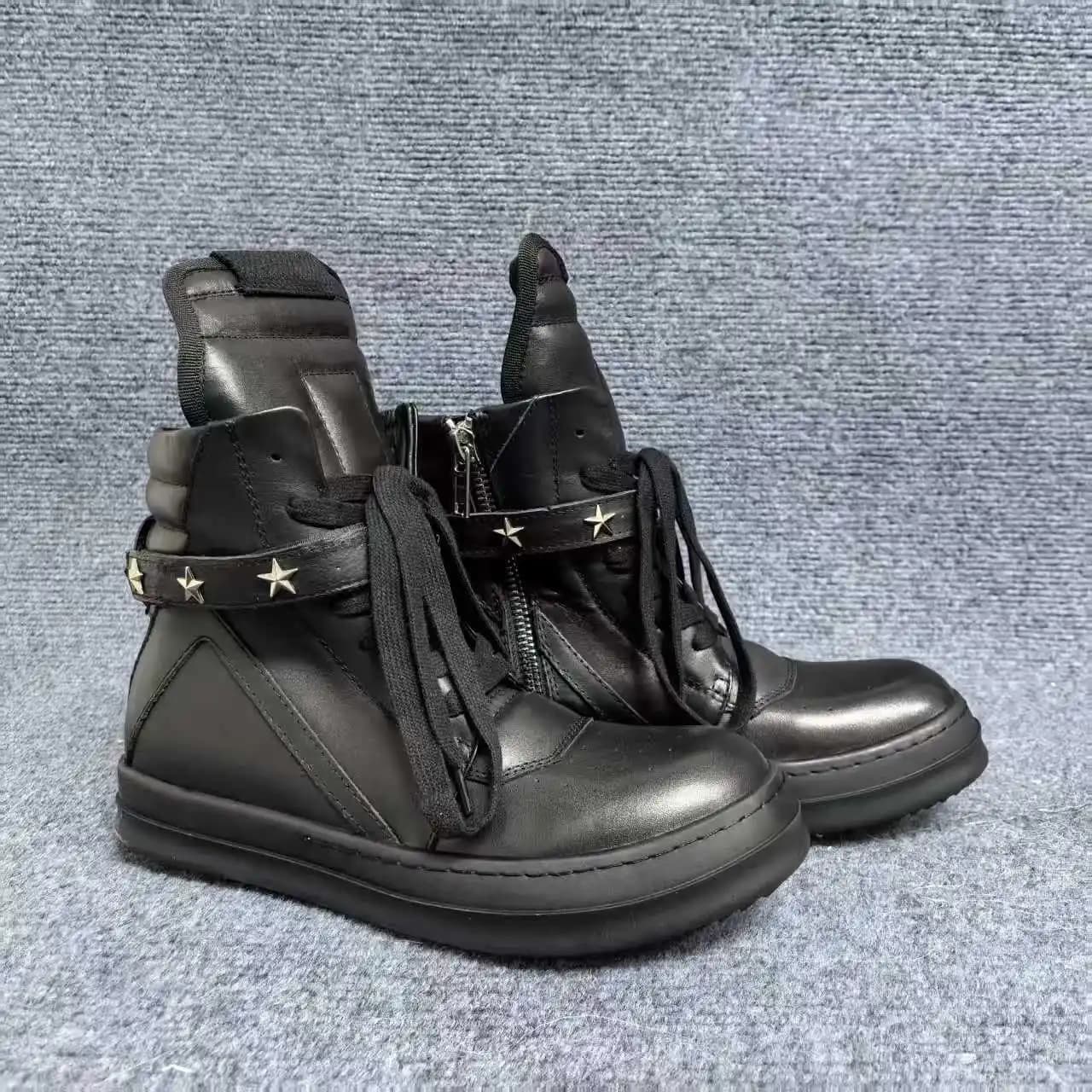 Stivali Alti in Pelle Nera Ro Men, Scarpe Casual con Lacci Jumbo, Sneaker O-wen con Cerniera, Stivaletti in Pelle Scamosciata da Donna
