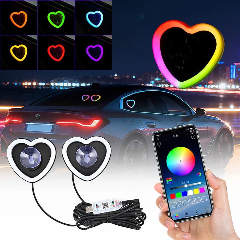 Nuovo USB Triangolo per auto Finestra Luce ambientale Cuore Luce a LED Decorazione auto Luce Interni auto Parabrezza posteriore Luce ambientale tramite APP