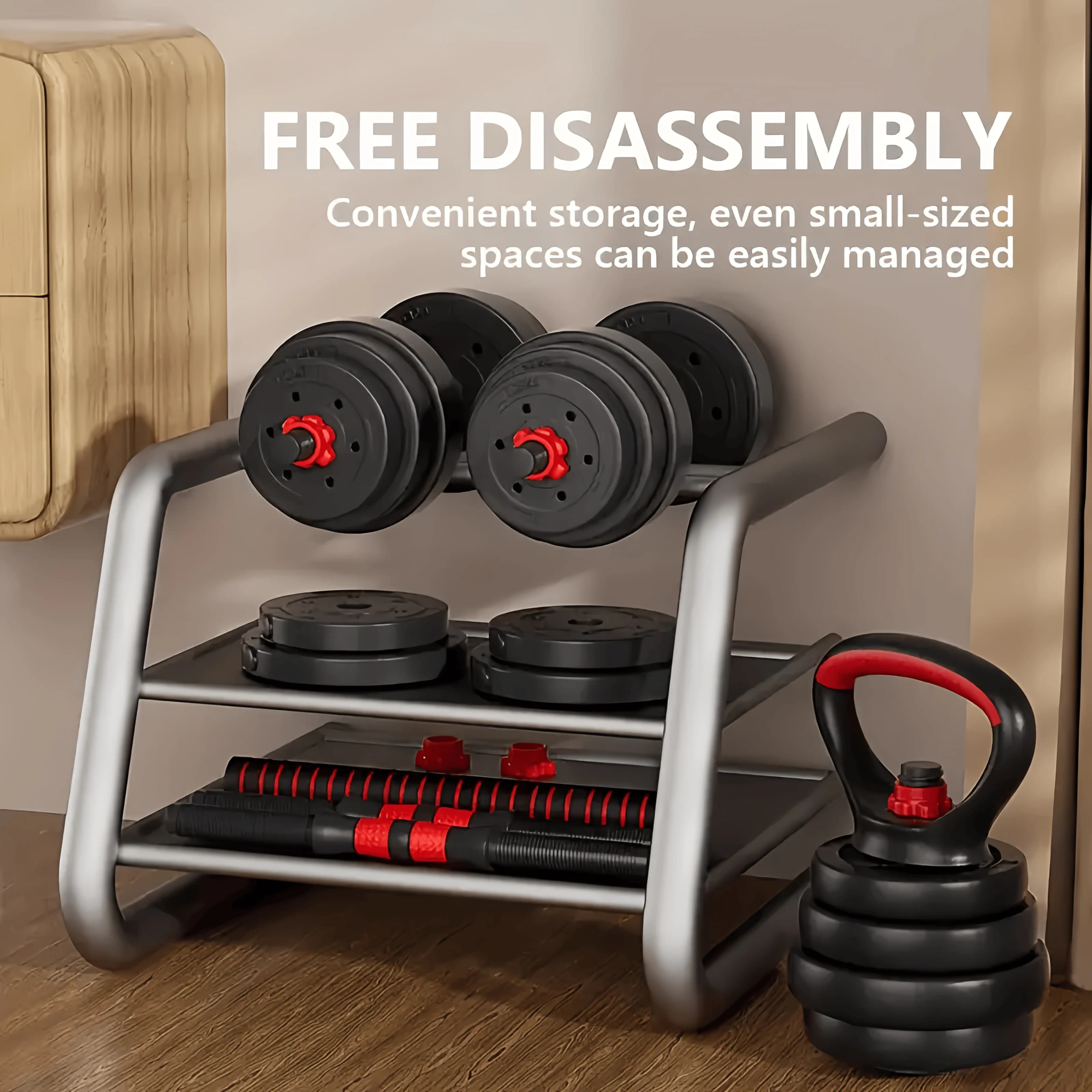 Set di Manubri Regolabili, Set di Pesi Liberi da 90 Libbre con Dadi Migliorati, Set di Pesi 4-in-1 Utilizzabile Come Kettlebell, Bilanciere, per Flessioni