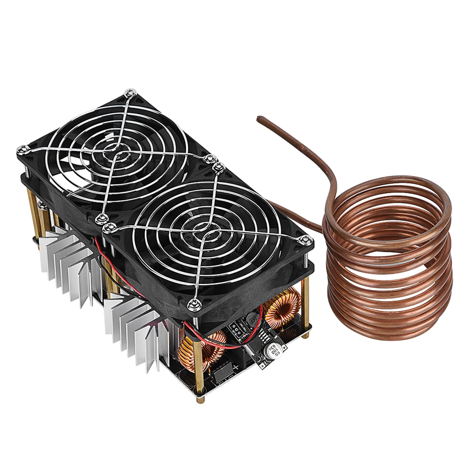 1800W 12V-48V ZVS Riscaldatore a induzione Riscaldamento Modulo scheda PCB Driver flyback con bobina Kit di alimentazione doppia ventola