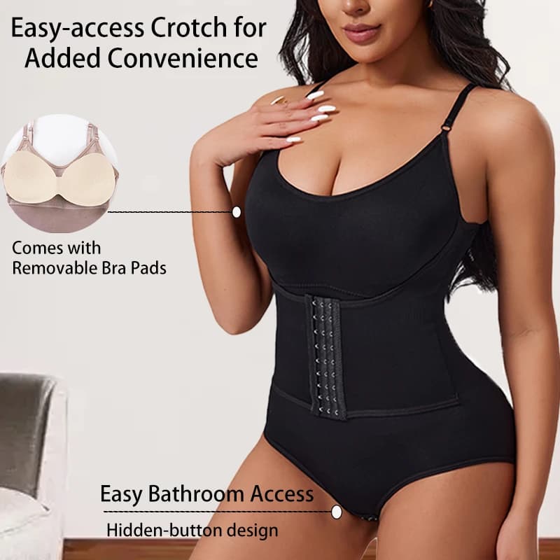Women Butt Lifter Body Shaper Push Up Breast Slimming Waist Front Hooks Removable Bra Pads Tummy Control Shapewear Bodysuit