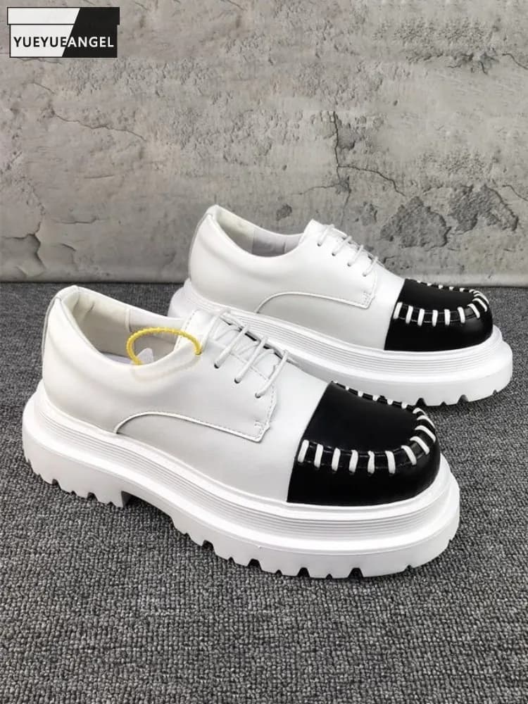 Scarpe eleganti casual da uomo d'affari in pelle crosta di mucca di design di colori misti Scarpe derby con plateau con lacci e altezza crescente