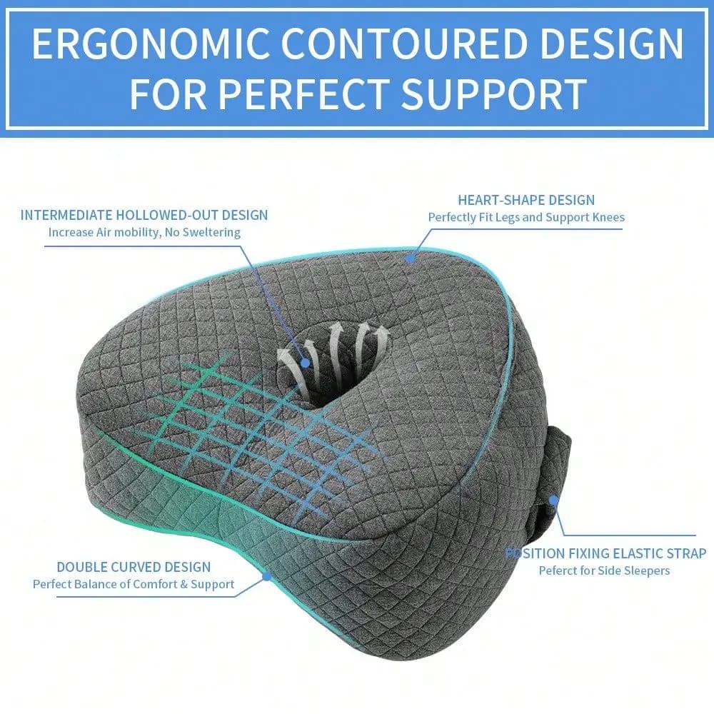 Cuscino per le gambe a forma di cuore, design ergonomico con memory foam, cuscino di supporto per le gambe con cinturino regolabile, adatto per chi dorme sul fianco