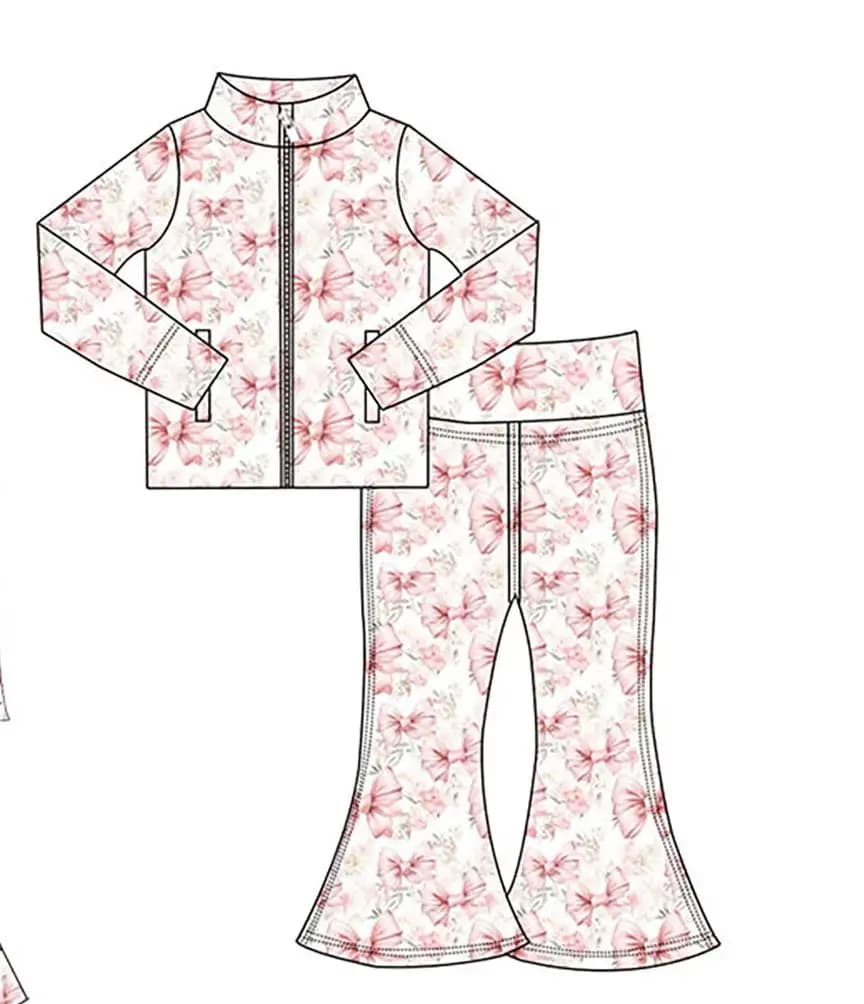 Girl Cute Watercolor Bow Floral Athletic Clothes Sleeveless Tank Top Skort / Flared Leggings / Zip Jacket / Tennis Dress
