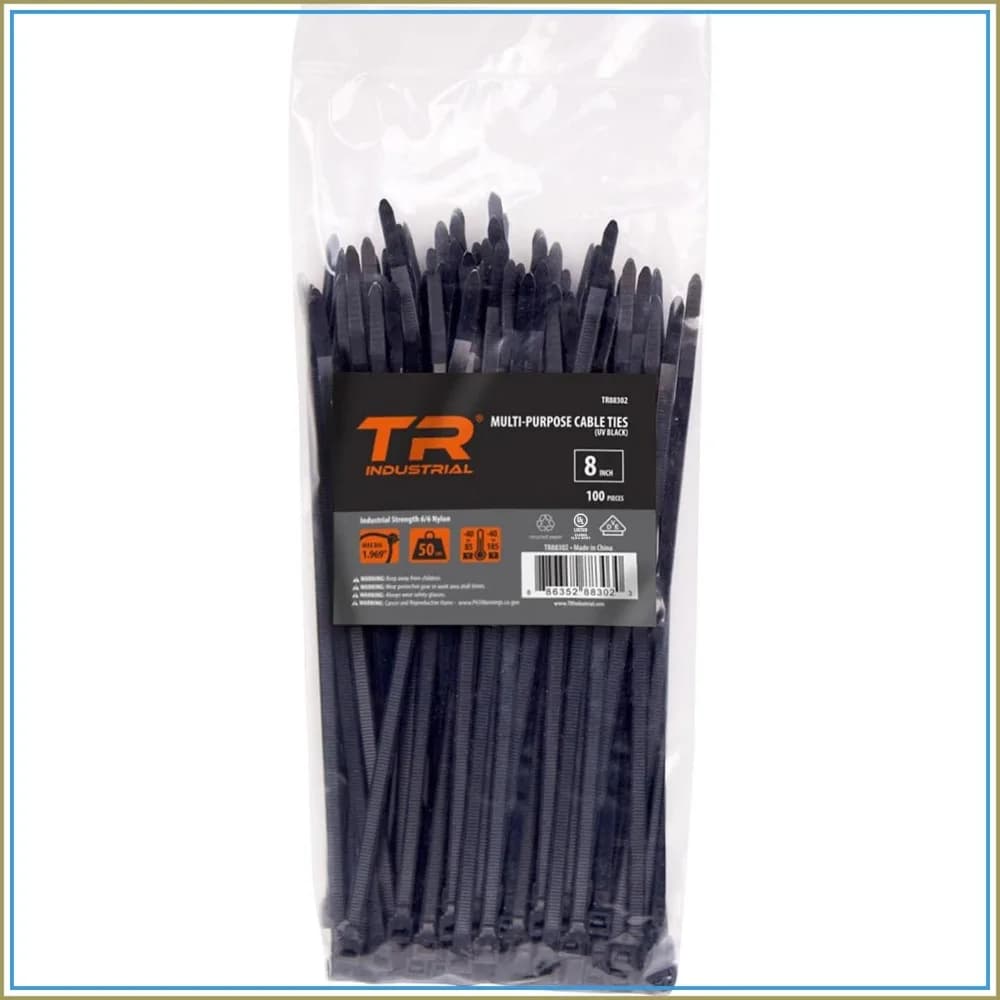 8" UV Resistant Cable Ties, 100 Pack, Heavy Duty, Black