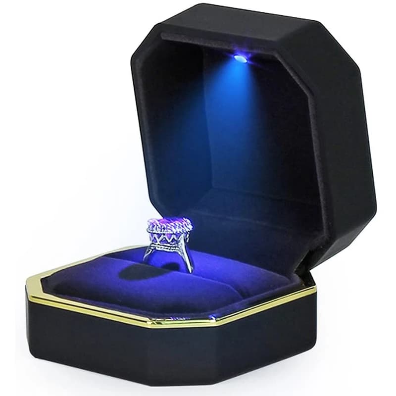 1 pcs Velvet LED Light Box with Ring Light, Necklaces and Pendants - Perfect for Proposals, Fidancies and Weddings