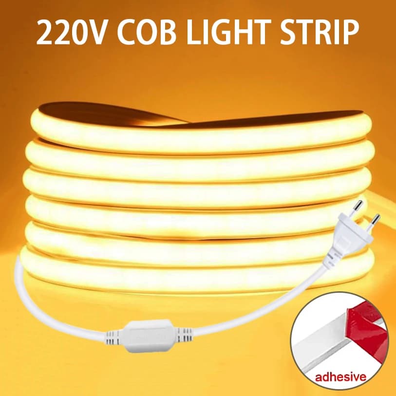 LED Strip COB High Brightness Adhesive Tape LED 220v For Room LED Strip Flexible Tape For Outdoor Garden Lighting
