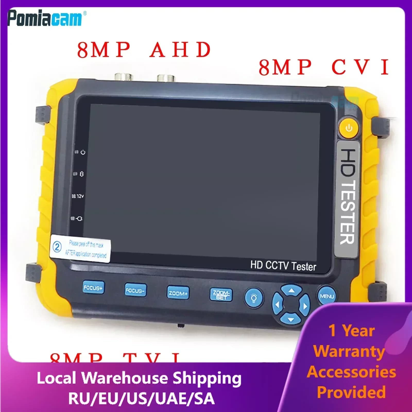 CCTV tester monitor IV8W/IV8C for 8MP AHD TVI CVI CVBS Control PTZ RS485 input VGA HDMI cable test