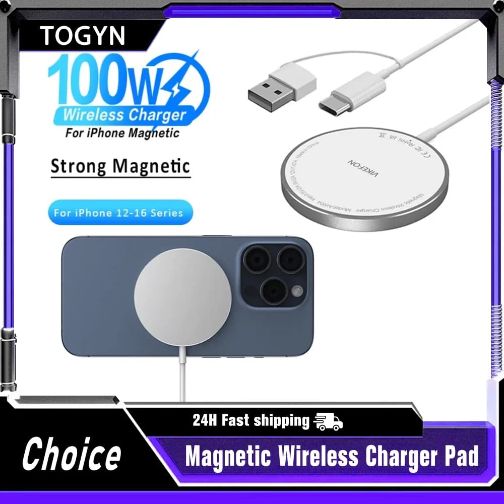 Caricatore Wireless Magnetico 2026 da 100W USB + Type C per iPhone 17 16 15 Pro Max con Magsafe, Stazione di Ricarica Rapida